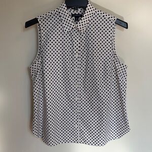 Lands’ End Sleeveless Polka Dot Button Front Blouse Black White Top Size 18P